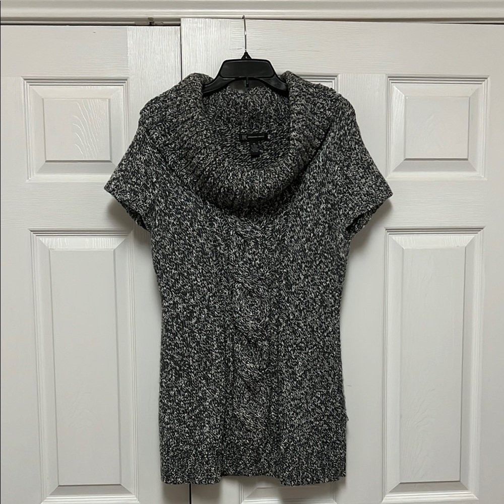 INC International Concepts Gray Cowl Neck Short Sleeve Sweater Dress with Design